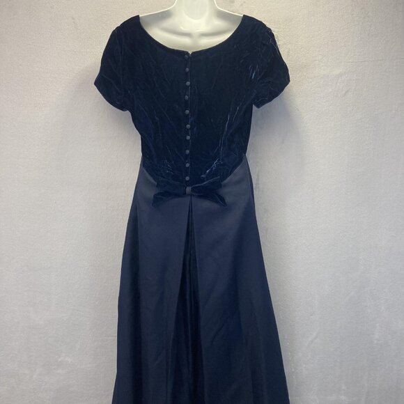 Vintage 90s Empire Waist Velvet Gown Dress Womens 11/12 Navy Blue Made in USA - Picture 9 of 14